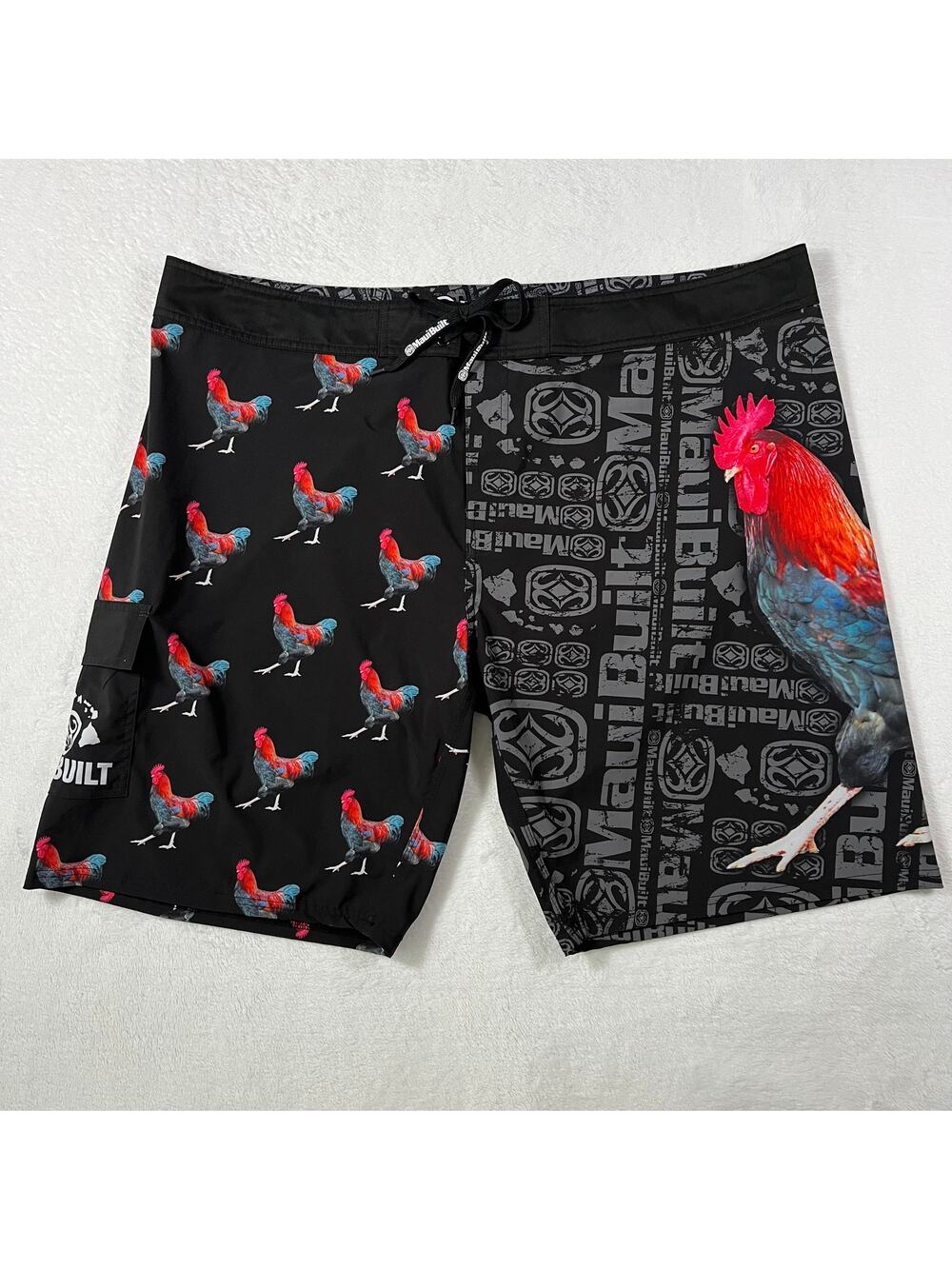 Maui Built Men's classic all over rooster print swim board shorts size 46